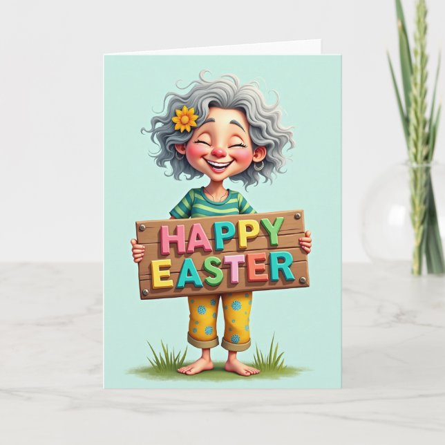 Happy Message Wooden Sign Card (Front)