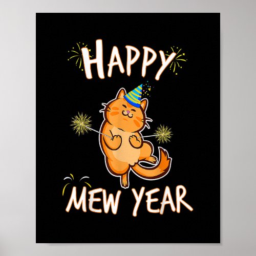 Happy Mew Year 2023 Funny Cat New Years Eve Party Poster
