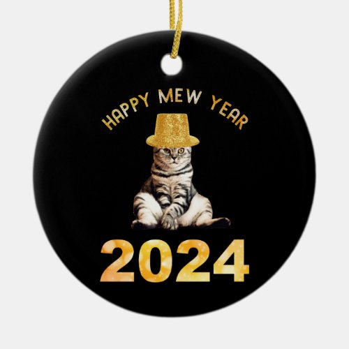 Happy Mew Year 2024 Ceramic Ornament