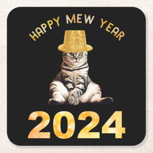 Happy Mew Year 2024 Square Paper Coaster