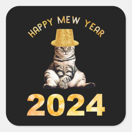 Happy Mew Year 2024 Square Sticker