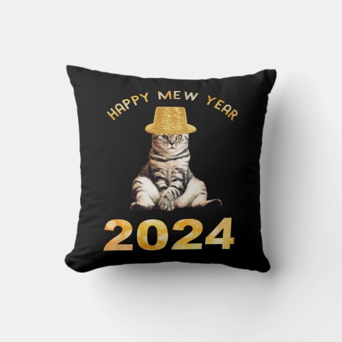 Happy Mew Year 2024 Throw Pillow