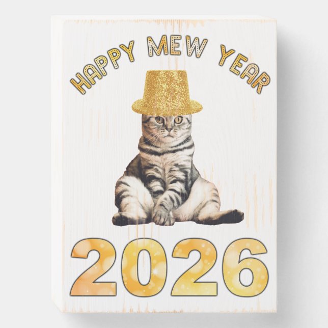Happy Mew Year 2026 Wooden Box Sign (Front Vertical)