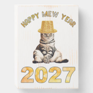 Happy Mew Year 2027 Wooden Box Sign