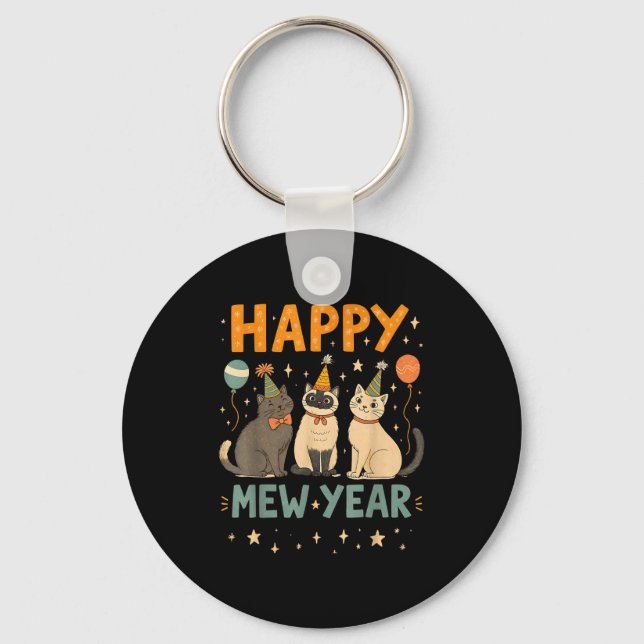 Happy Mew Year Cat Party  Keychain (Front)