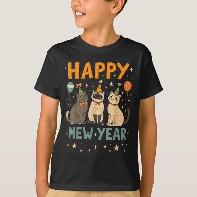 Happy Mew Year Cat Party  T-Shirt (Front)