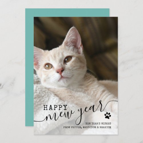 Happy Mew Year Cat Photo Pet Red New Years Holiday Card