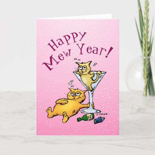 Happy Mew Year Funny Cocktail Kitten Card