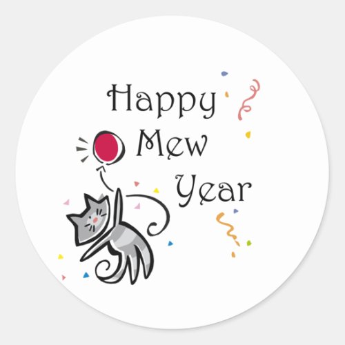 Happy Mew Year Party Cat Classic Round Sticker