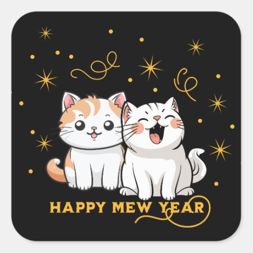 Happy Mew Year Party Cat Pun Square Sticker