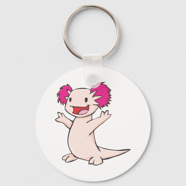 Happy Mexican Axolotl Cartoon Keychain (Front)