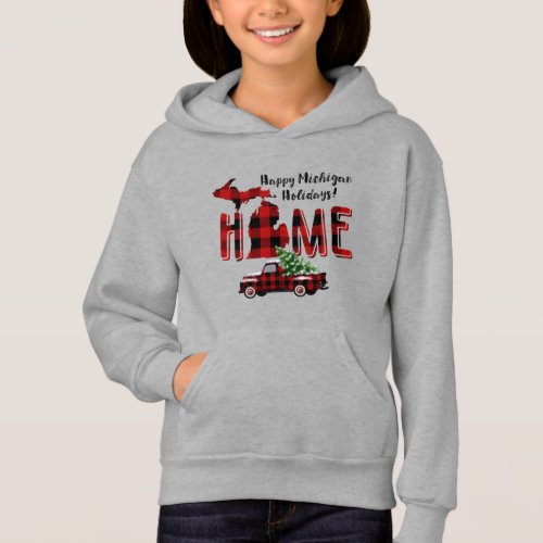 Happy Michigan Holidays  Vintage Red Truck Hoodie