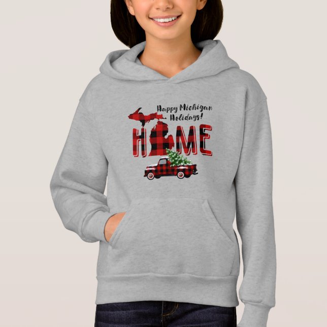 Happy Michigan Holidays! | Vintage Red Truck Hoodie (Front)
