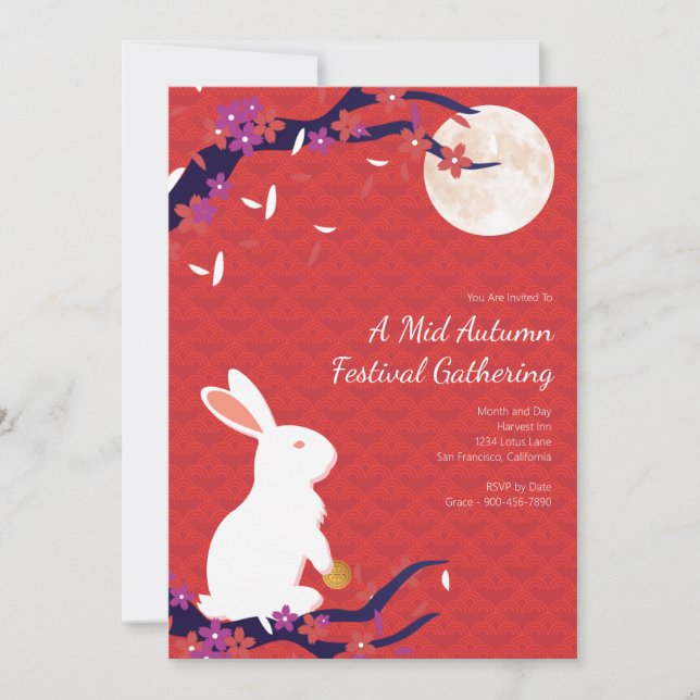 Happy Mid Autumn Festival Red Invitation (Front)