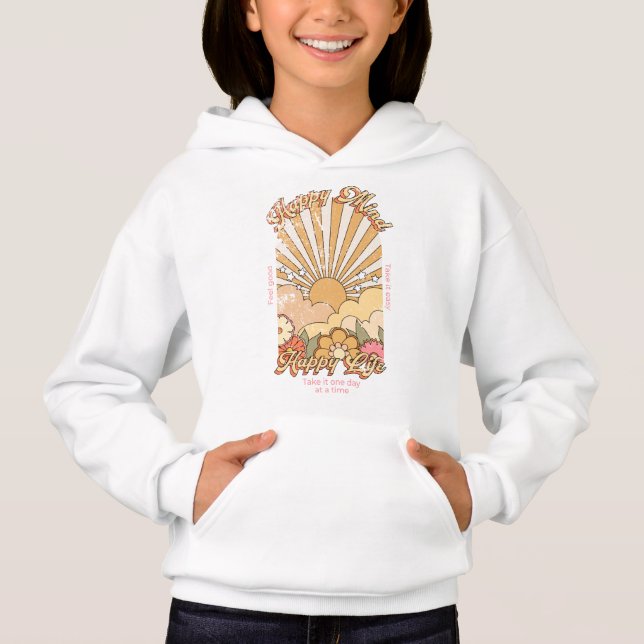 Happy Mind Happy Life Hippy Groovy Vibes Hoodie (Front)