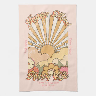Happy Mind Happy Life Hippy Groovy Vibes Kitchen Towel