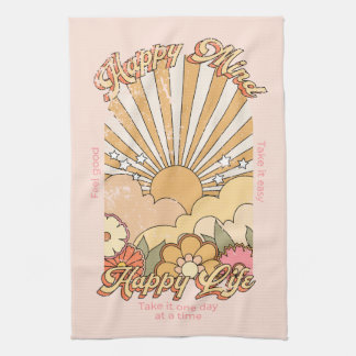 Happy Mind Happy Life Hippy Groovy Vibes Kitchen Towel