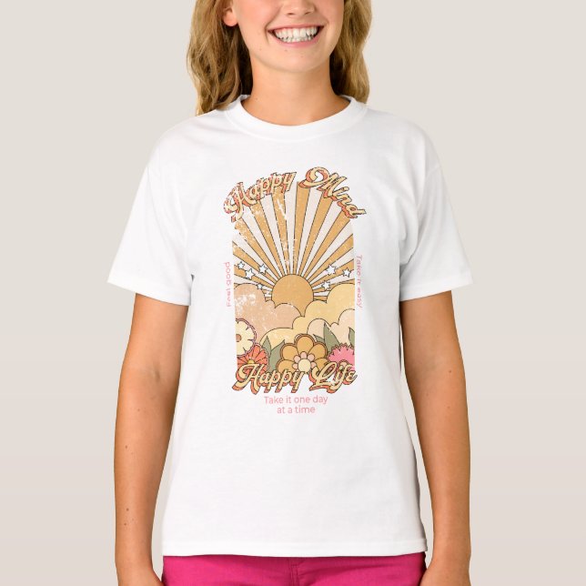 Happy Mind Happy Life Hippy Groovy Vibes T-Shirt (Front)