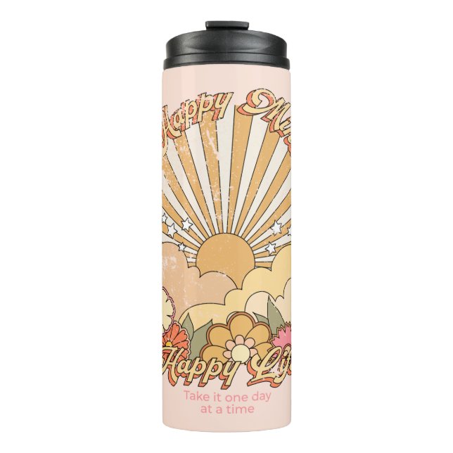 Happy Mind Happy Life Hippy Groovy Vibes Thermal Tumbler (Front)