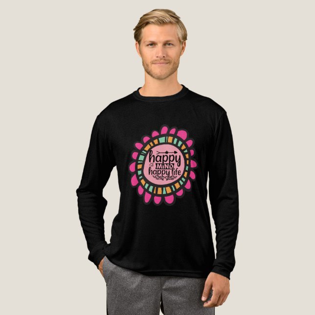 Happy Mind Happy Life Motivational Graphic design Tri-Blend Shirt (Full Front)