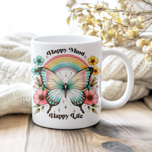 Happy Mind Happy Life Retro Butterfly Mug