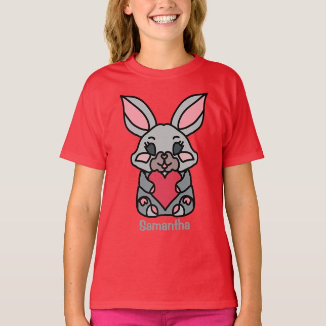 Happy Minimalist Bunny with a Heart | Love T-Shirt (Front)