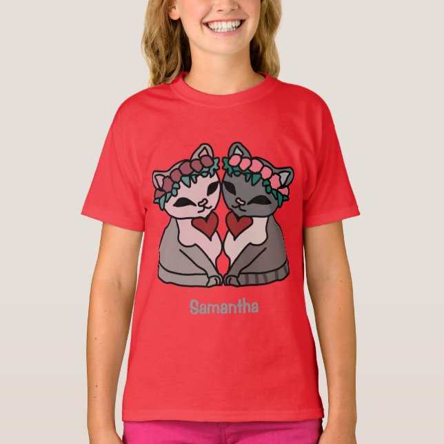Happy Minimalist Cats with Hearts | Love T-Shirt (Front)