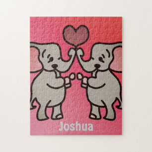 Happy Minimalist Elephants with a Heart   Love Jigsaw Puzzle