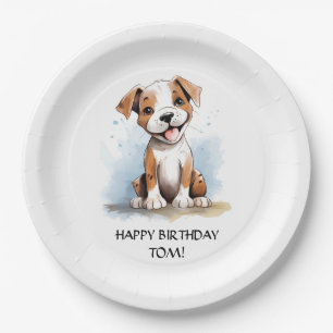Happy Minimalist Pitbull Pit Bull Terrier Dog  Paper Plates