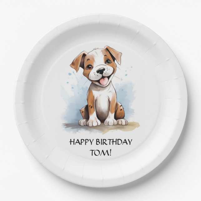 Happy Minimalist Pitbull Pit Bull Terrier Dog  Paper Plates (Front)