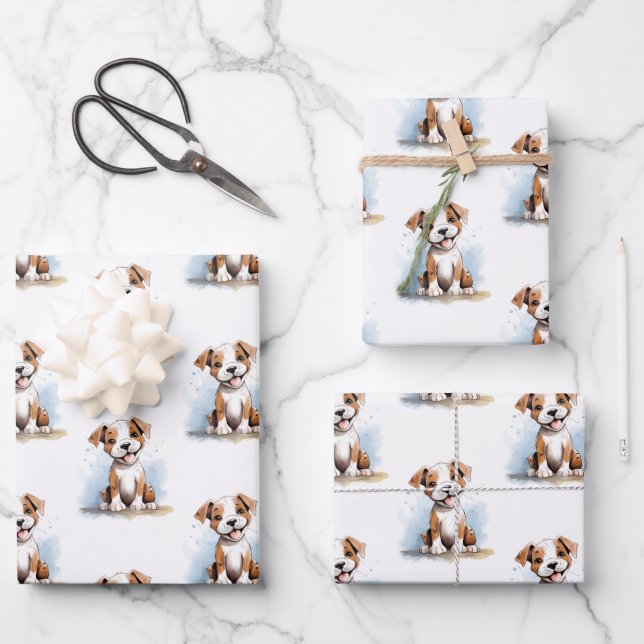 Happy Minimalist Pitbull Pit Bull Terrier Dog  Wrapping Paper Sheets (Front)