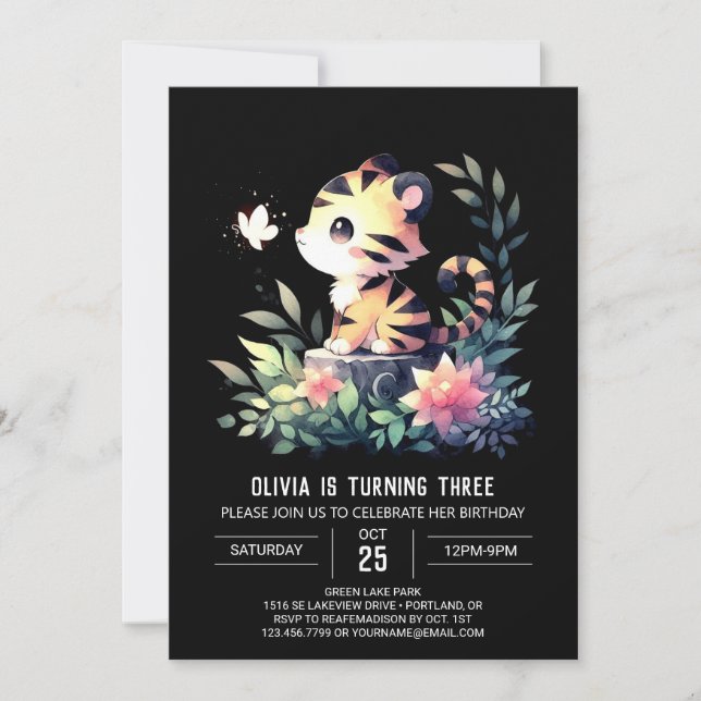 Happy Minimalist Tiger Birthday  Invitation (Front)