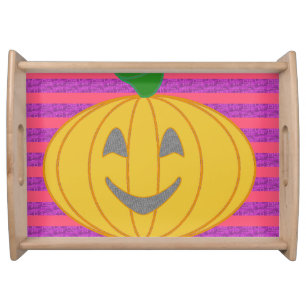 Happy Modern Big Orange Pumpkin Halloween Serving Tray