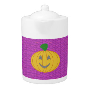 Happy Modern Big Orange Pumpkin Halloween Teapot