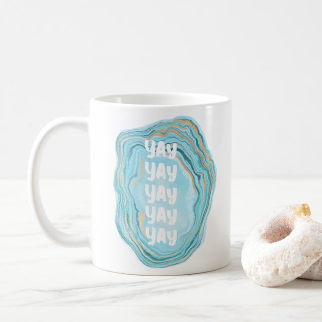 Happy Modern Blue Wedding Day Yay Coffee Mug (With Donut)
