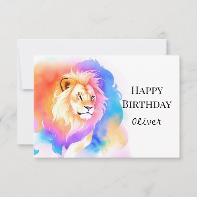 Happy Modern Boho Lion Birthday Card (Front)