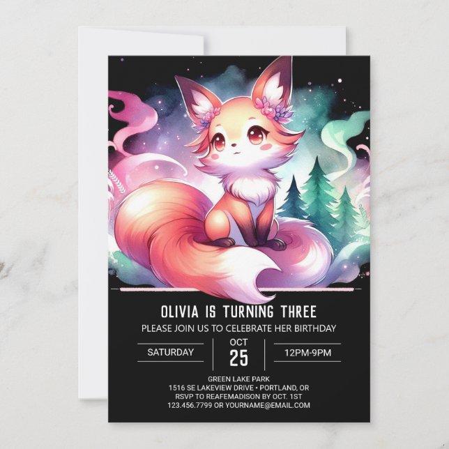 Happy Modern Fox Birthday Invitation (Front)