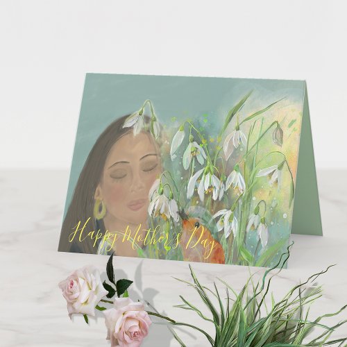 Happy Mohters Day woman and flowers Holiday Card