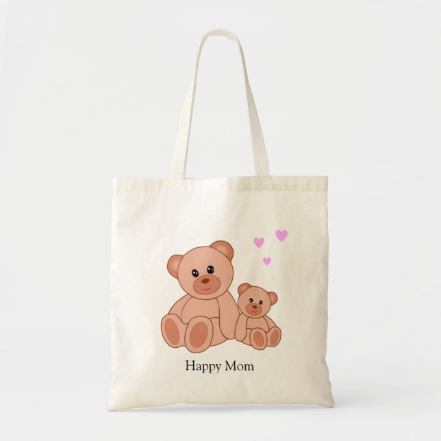 Happy Mom & Cute Bears Tote Bag (Front)