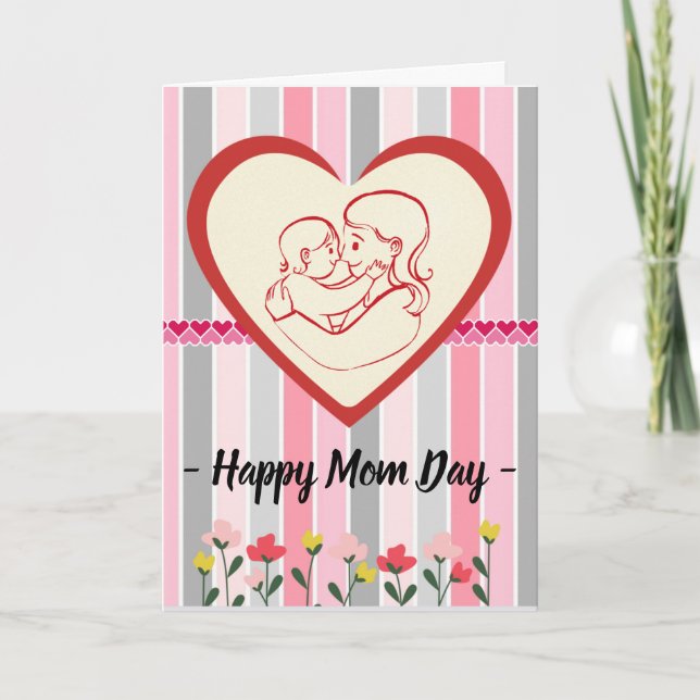 Happy Mom Day Mother's Day with Stripes Flowers Ca Card (Front)