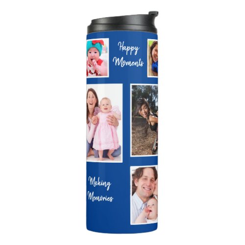 Happy Moments Blue Background Photo Collage Thermal Tumbler
