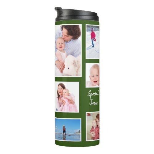 Happy Moments Green Background Photo Collage Thermal Tumbler