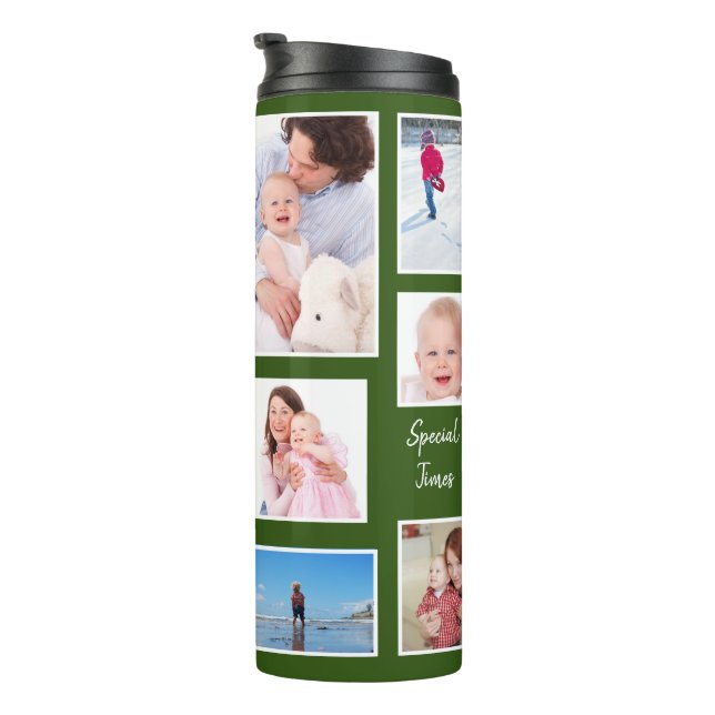 Happy Moments Green Background Photo Collage Thermal Tumbler (Rotated Right)