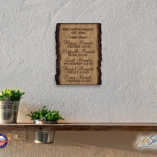 Happy Moments Praise God Rustic Bark Wall Sign (Lifestyle)