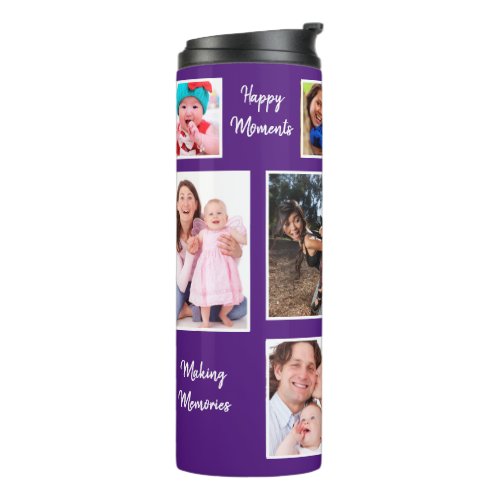 Happy Moments Purple Background Photo Collage Thermal Tumbler