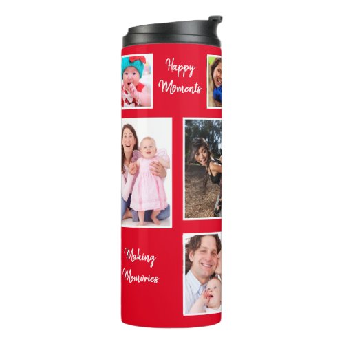 Happy Moments Red Background Photo Collage Thermal Tumbler