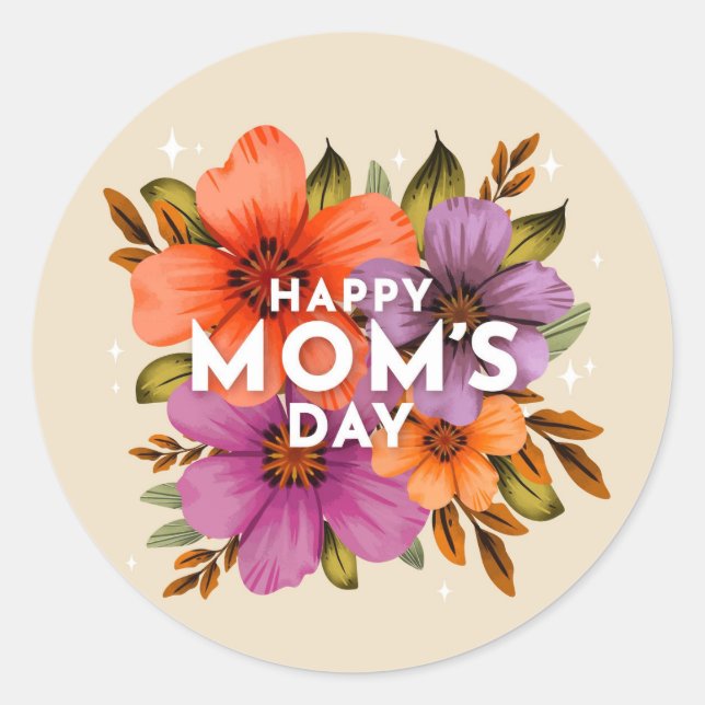 Happy Mom's Day Classic Round Sticker (Front)