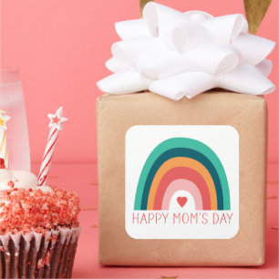 Happy Mom's Day Rainbow Heart Modern Bright Colors Square Sticker