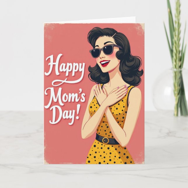 Happy Moms Day Retro Style Card (Front)