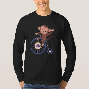 Happy Monkey Riding Bicycle and Waving Hand Cute A T-Shirt